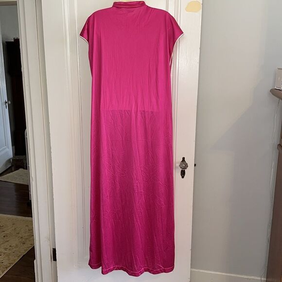 Vintage Vanity Fair Asian inspired magenta pink sleeveless long nylon nightgown - Picture 6 of 8